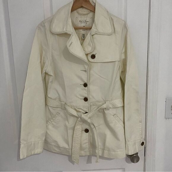 Levi’s Off White Button Front Waist Tie Denim Jacket Coat Womens Size Medium - Picture 1 of 6